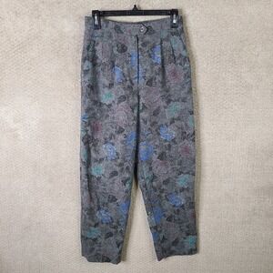 Vintage‎ California Jam Pants Womens 9 Gray Floral Wool Blend High Waist Tapered